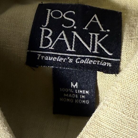 Jos A Bank Linen Shirt Mens Medium  Travelers Collection Button Up tan 100% - Picture 5 of 6